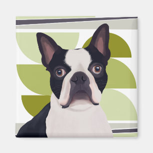 Boston Terrier Dog – Green Geometric Magnet