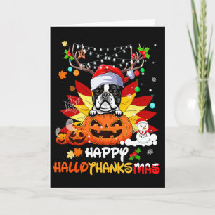 Boston Terrier Dog Halloween And Merry Christmas  Card