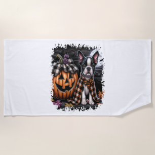 Boston Terrier Dog Halloween Beach Towel