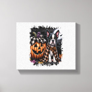 Boston Terrier Dog Halloween Canvas Print