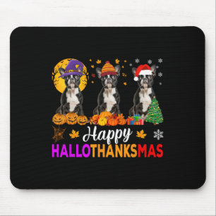 Boston Terrier Dog Halloween Christmas Hallothanks Mouse Pad