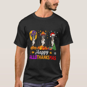 Boston Terrier Dog Halloween Christmas Hallothanks T-Shirt