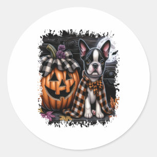 Boston Terrier Dog Halloween Classic Round Sticker