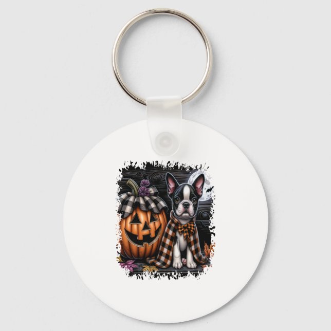 Boston Terrier Dog Halloween Keychain (Front)