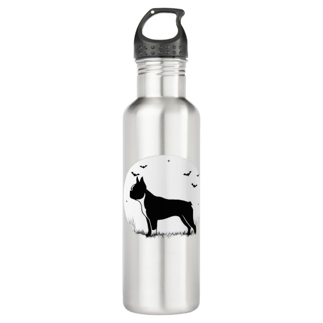 Boston Terrier Dog – Halloween Moon Silhouette Ove 710 Ml Water Bottle (Front)