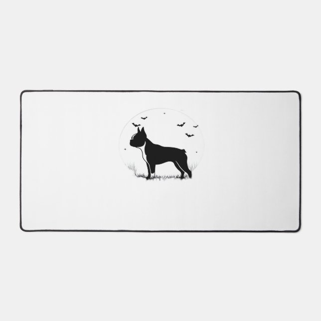 Boston Terrier Dog – Halloween Moon Silhouette Ove Desk Mat (Front)