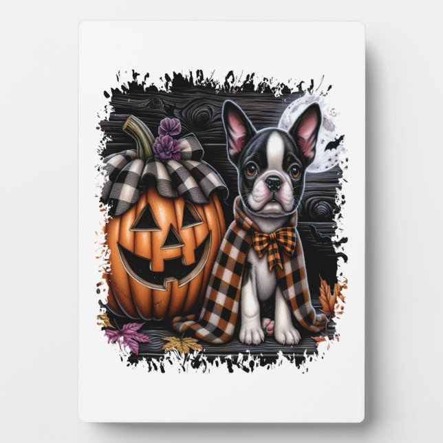 Boston Terrier Dog Halloween Plaque (Front)