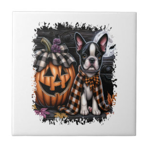 Boston Terrier Dog Halloween Tile
