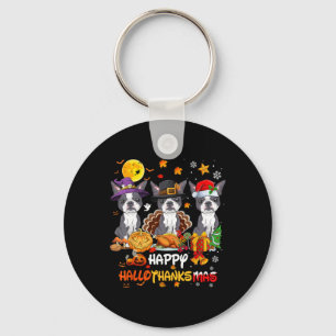 Boston Terrier Dog Happy Halloween Thanksgiving Ch Keychain
