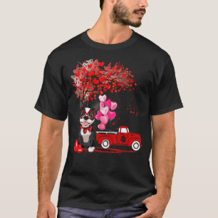 Boston Terrier Dog  Heart Tree Valentine's Day T-Shirt