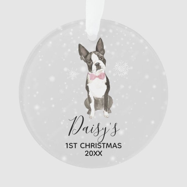 Boston Terrier Dog Holiday Christmas Ornament (Front)