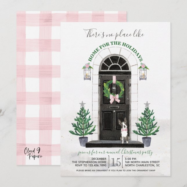 Boston Terrier Dog Holiday Christmas Party Invitation (Front/Back)