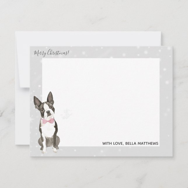 Boston Terrier Dog Holiday Christmas Stationery Card (Front)