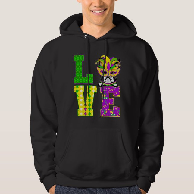 Boston Terrier Dog   I Love Mardi Gras Costume Mas Hoodie (Front)