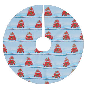 Boston Terrier Dog In Car With Santa Claus Brushed Polyester Tree Skirt