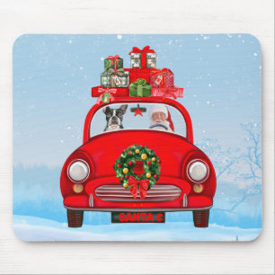 Boston Terrier Dog In Car With Santa Claus  Mouse Pad