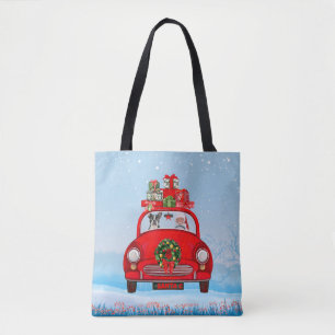 Boston Terrier Dog In Car With Santa Claus  Tote Bag