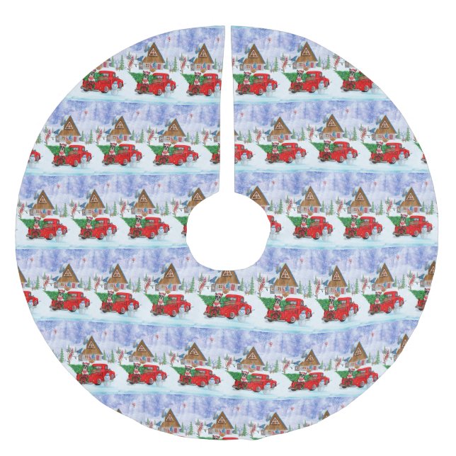Boston Terrier dog In Christmas Delivery Truck Brushed Polyester Tree Skirt (Front)