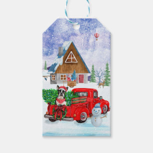 Boston Terrier dog In Christmas Delivery Truck Gift Tags