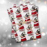 Boston Terrier Dog in Holiday Gift Bag Wrapping Paper Sheet<br><div class="desc">The repeated pattern on these Christmas wrapping paper sheets is an image of a cute Boston Terrier dog peeking out from a red and white Holiday gift bag. Behind him is a sprig of holly and red berries. Stylized red and black buffalo plaid text says MERRY CHRISTMAS". The background on...</div>