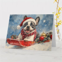 Boston Terrier Dog in Sledge Let it Snow Christmas