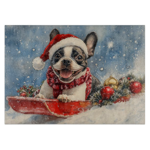Boston Terrier Dog in Sledge Let it Snow Christmas Cutting Board