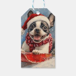 Boston Terrier Dog in Sledge Let it Snow Christmas Gift Tags