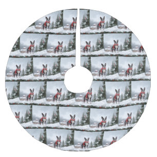 Boston Terrier Dog in Snow Christmas Brushed Polyester Tree Skirt