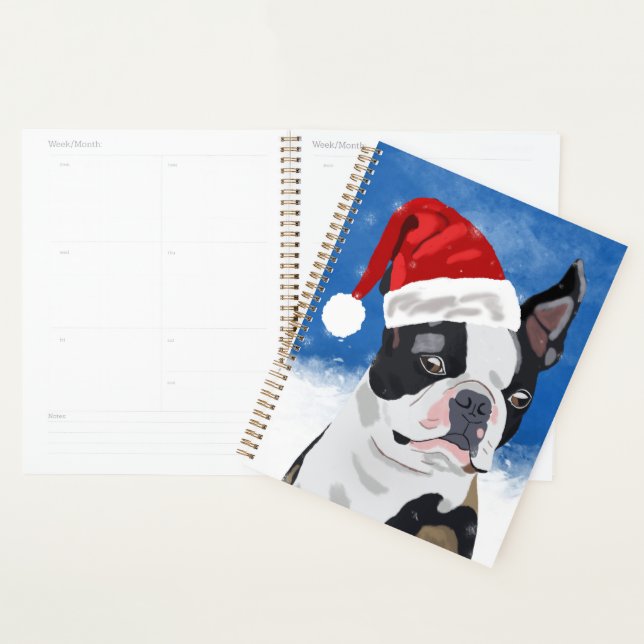 Boston Terrier Dog in Snow Christmas Happy Holiday Planner (Display)