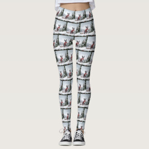Boston Terrier Dog in Snow Christmas  Leggings