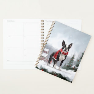 Boston Terrier Dog in Snow Christmas Planner