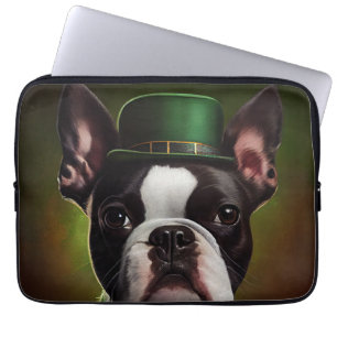 Boston Terrier dog in St. Patrick's Day Dress Laptop Sleeve