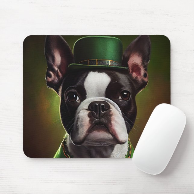 Boston Terrier dog in St. Patrick's Day Dress Mouse Pad (With Mouse)