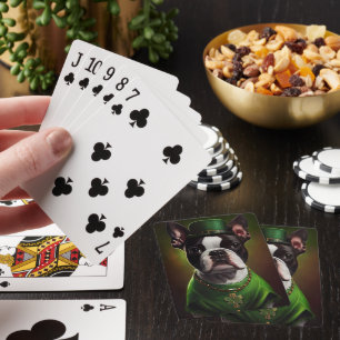 Boston Terrier dog in St. Patrick's Day Dress Playing Cards