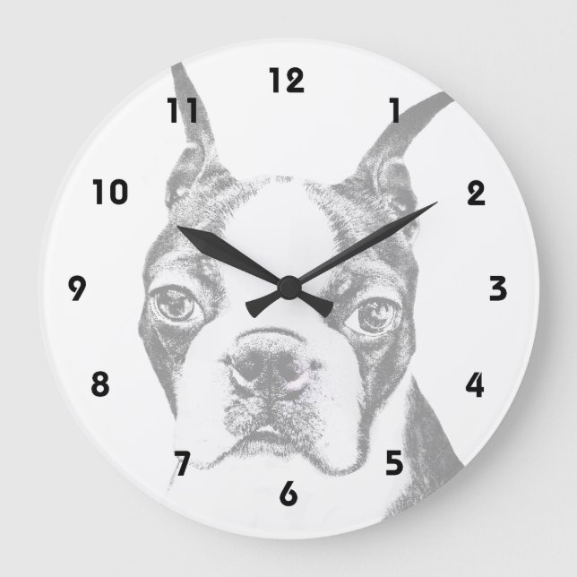 Boston Terrier dog Large Clock (Front)