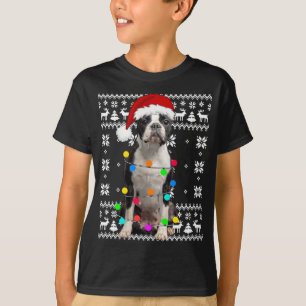 Boston Terrier Dog Lights Ugly Puppy Santa Hat Chr T-Shirt