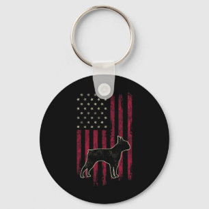 Boston Terrier Dog Lovers American Flag 4th Of Jul Keychain