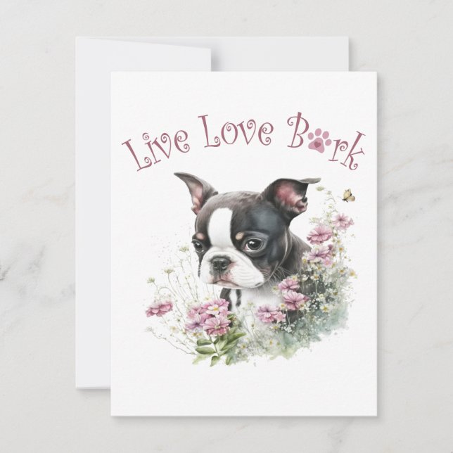 Boston Terrier Dog Mom Floral Card (Front)