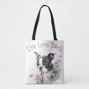 Boston Terrier Dog Mom Floral Tote Bag