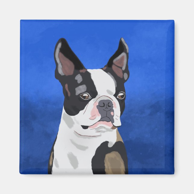 Boston Terrier Dog Oil Painting Art Portrait Magnet (Front)