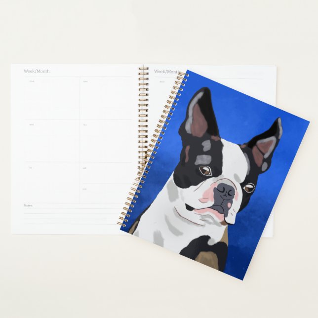 Boston Terrier Dog Oil Painting Art Portrait Planner (Display)