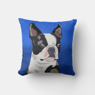 Boston Terrier Dog Oil Painting Art Portrait Throw Pillow