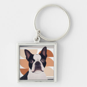 Boston Terrier Dog – Orange Geometric Keychain