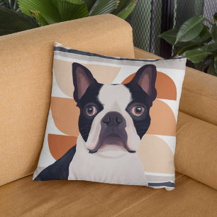 Boston Terrier Dog – Orange Geometric Throw Pillow