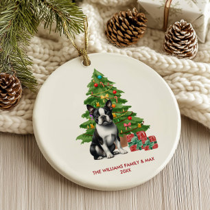Boston Terrier Dog Personalized Christmas Ceramic Ornament