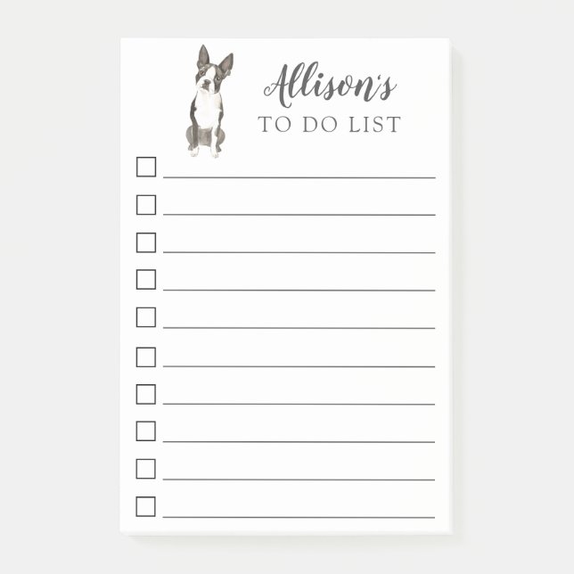 Boston Terrier Dog Personalized To Do List Post-it Notes (Front)