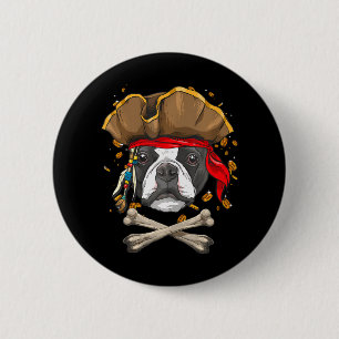 Boston Terrier Dog Pirate Jolly Roger Flag 2 Inch Round Button