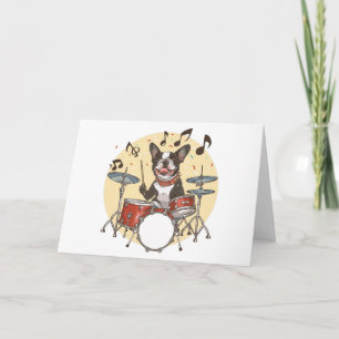 Boston Terrier Dog Playing Drums Card