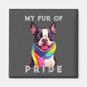 Boston Terrier Dog Rainbow Funny My Fur Pride Magnet
