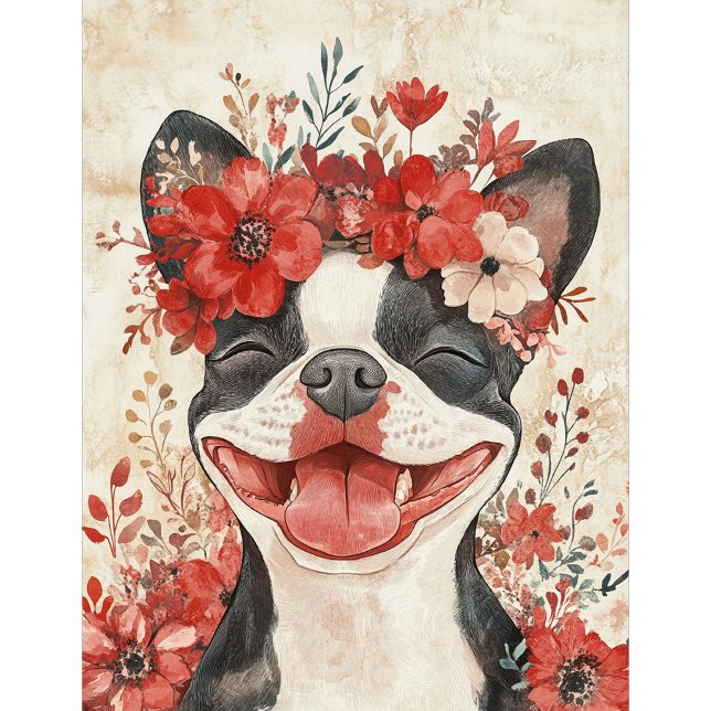 Boston Terrier Dog Red Floral Playing Cards (Creator Uploaded)